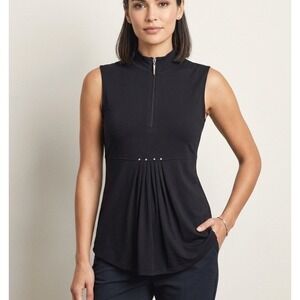 Jamie Sadock Womens Black 100% Modal Sleeveless Quarter Zip Golf Top Large